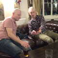 Jimmy shows Bill something on his phone, GSB Carols and Beer With the Lads, Thornham and Thorndon, Suffolk  - 18th December 2021