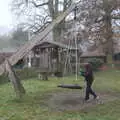 Fred takes on the tyre swing, A Return to Thornham Walks, Thornham, Suffolk - 19th December 2021