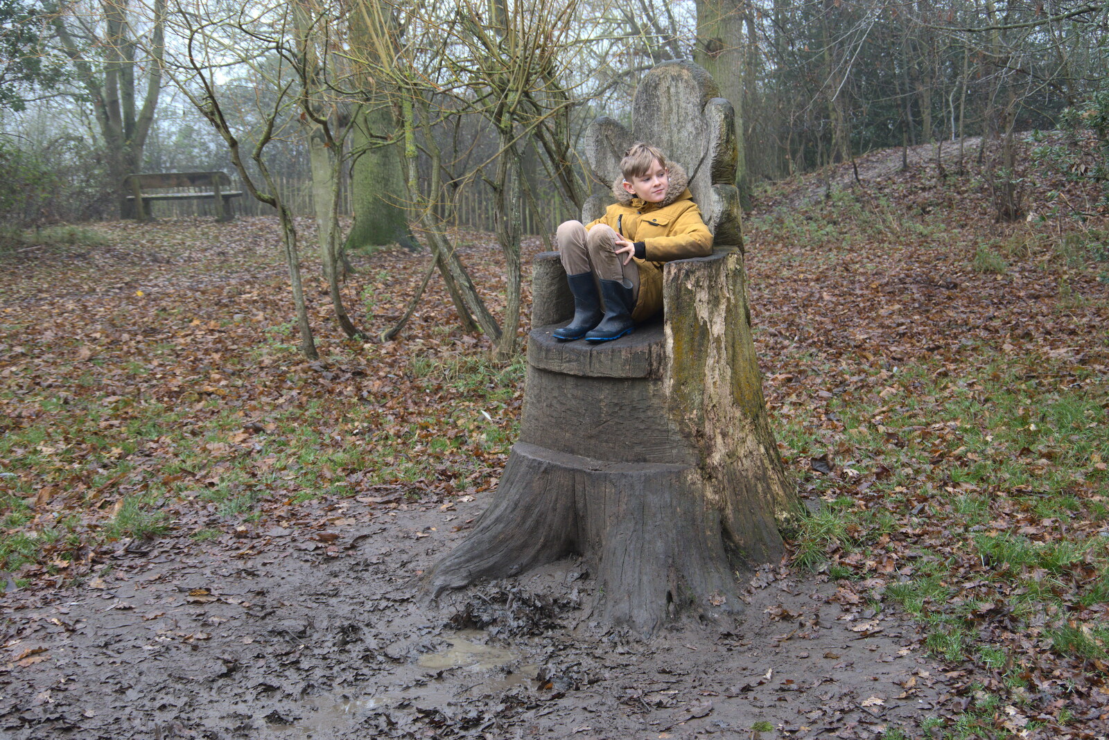 Harry sits in the throne from A Return to Thornham Walks, Thornham, Suffolk - 19th December 2021