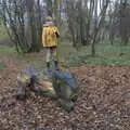 Harry stands on the old grumpy lion, A Return to Thornham Walks, Thornham, Suffolk - 19th December 2021