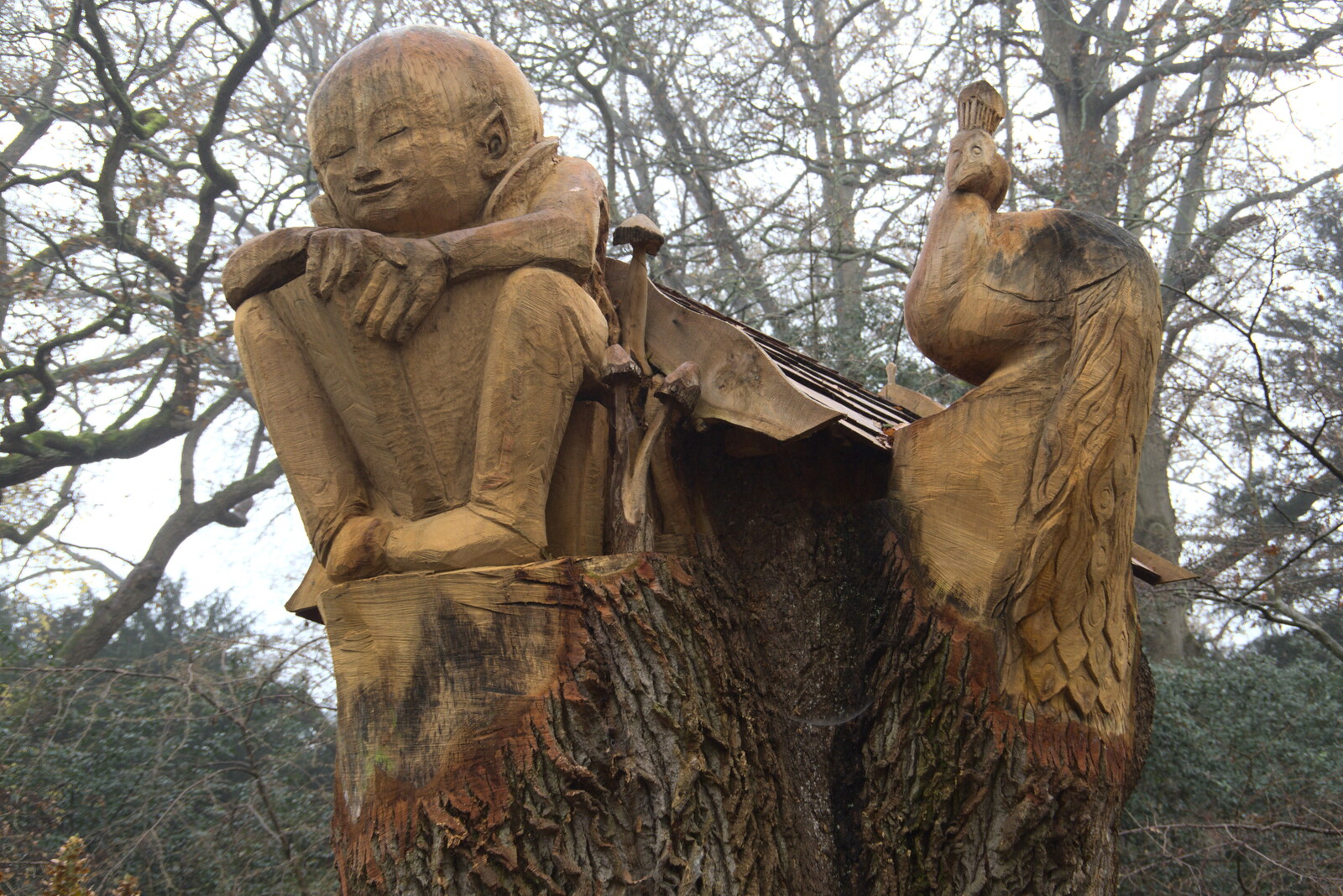 There's a new sculpture in a tree stump from A Return to Thornham Walks, Thornham, Suffolk - 19th December 2021