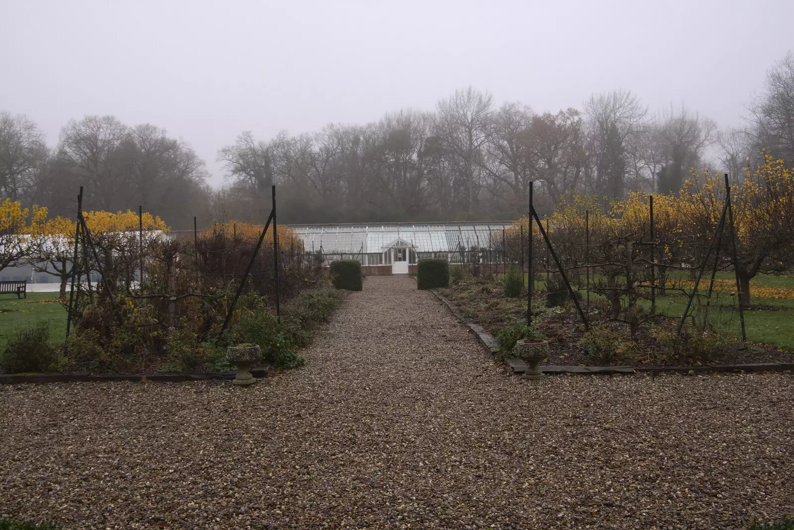 The walled garden in the sad mist of winter, from A Return to Thornham Walks, Thornham, Suffolk - 19th December 2021