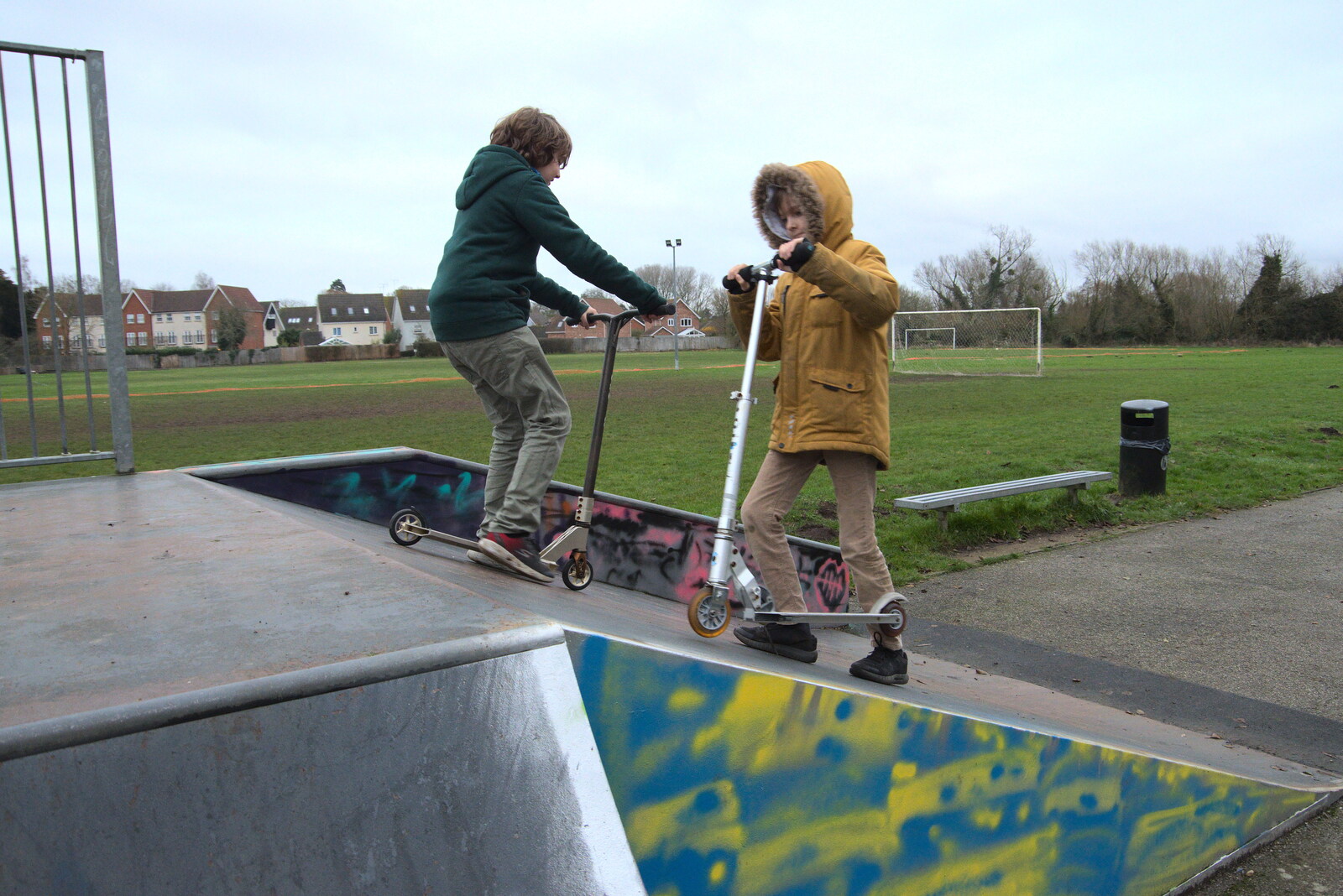 Fred and Harry on the ramps in Eye from Scooters and a Bit of Christmas Shopping, Eye and Norwich, Norfolk - 23rd December 2021