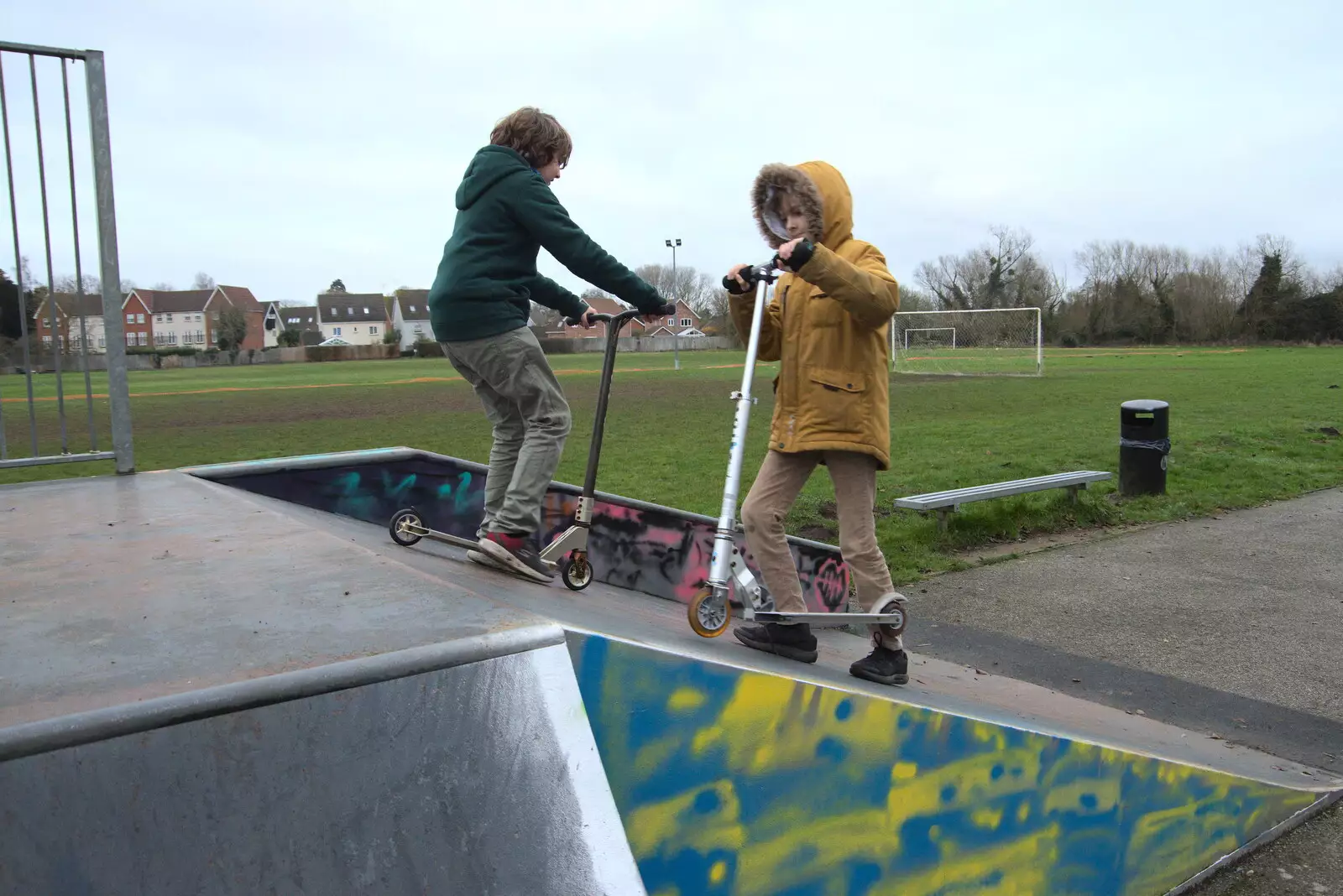 Fred and Harry on the ramps in Eye, from Scooters and a Bit of Christmas Shopping, Eye and Norwich, Norfolk - 23rd December 2021