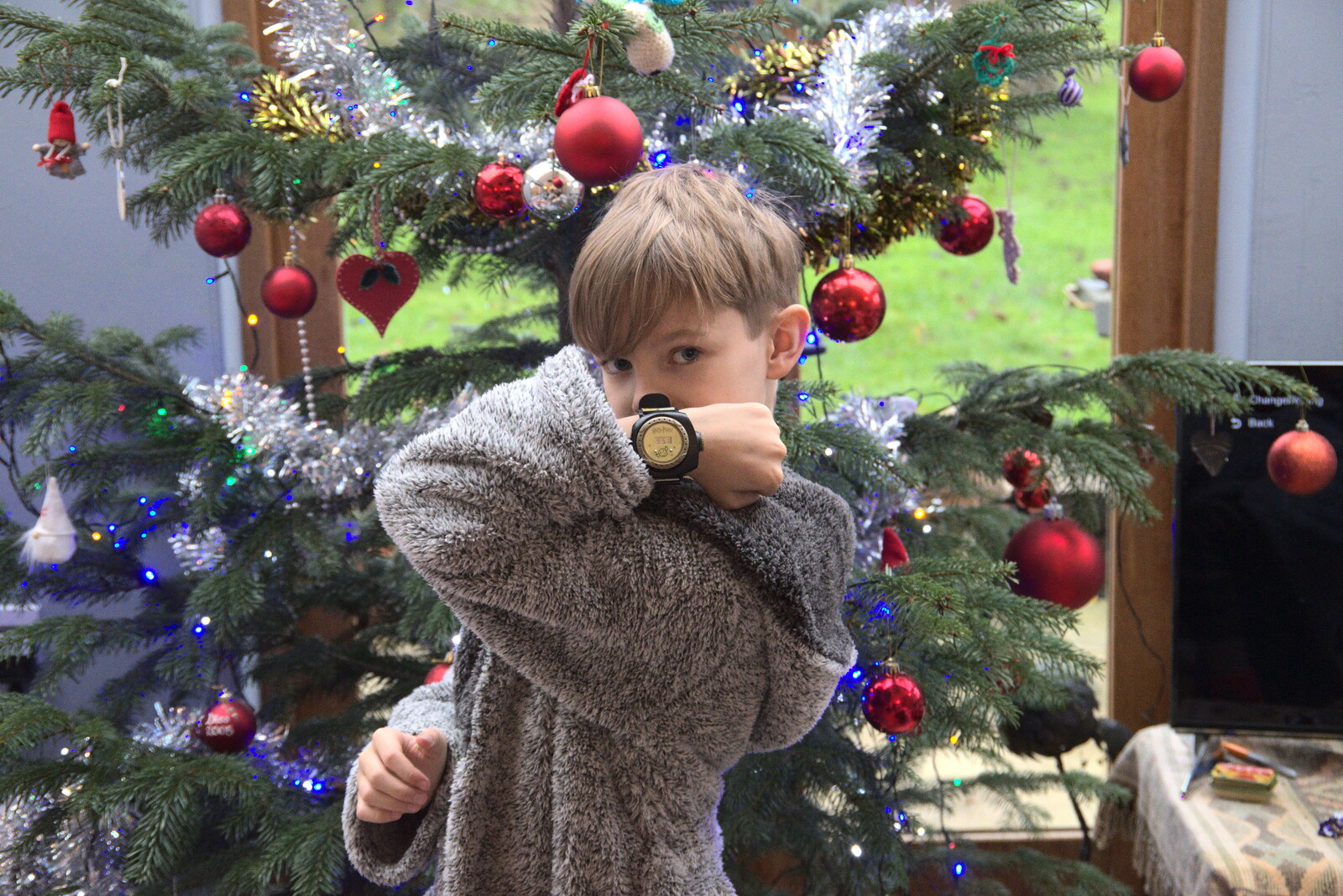 Harry shows off his new Harry Potter watch from Christmas Day at Home, Brome, Suffolk - 25th December 2021