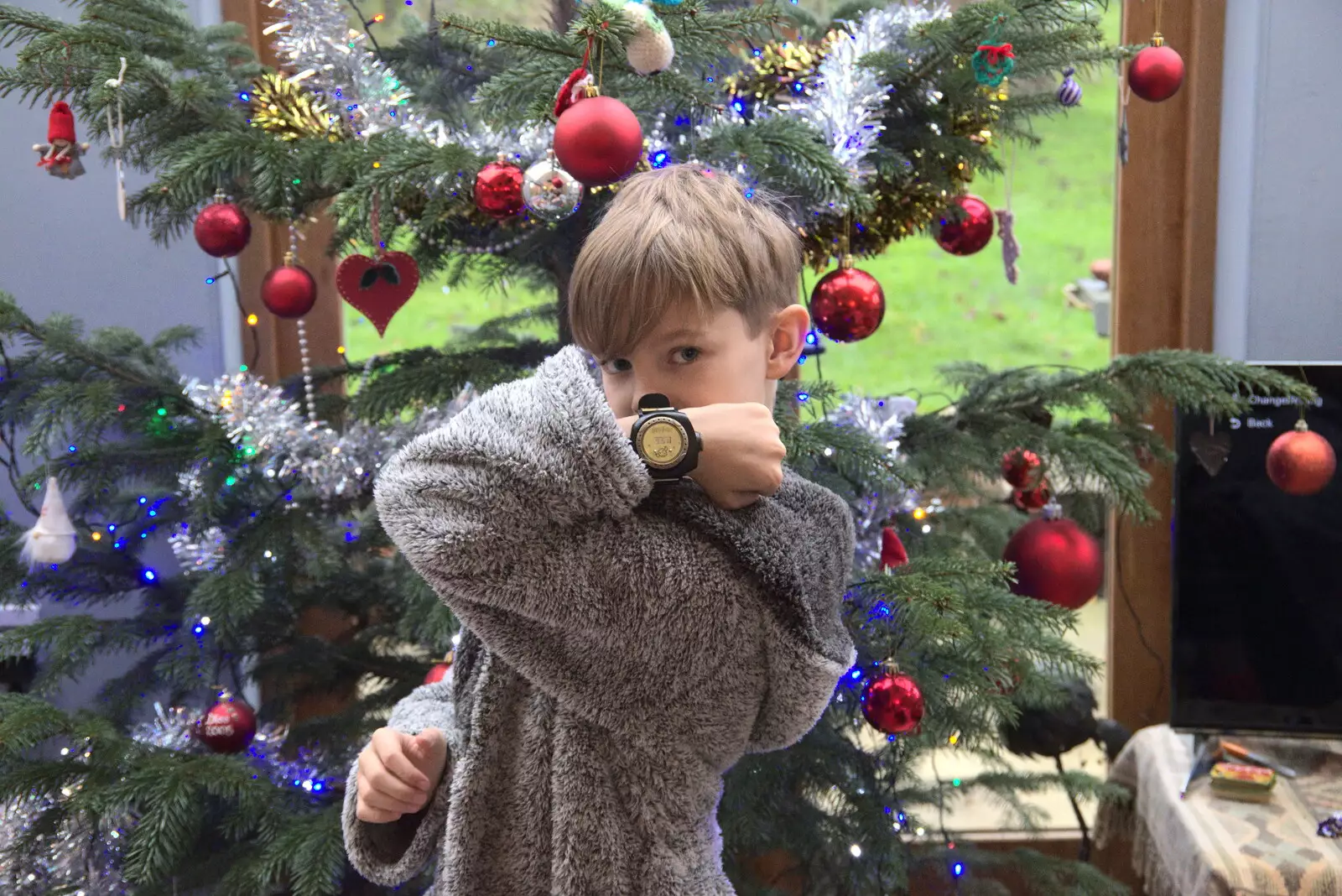 Harry shows off his new Harry Potter watch, from Christmas Day at Home, Brome, Suffolk - 25th December 2021