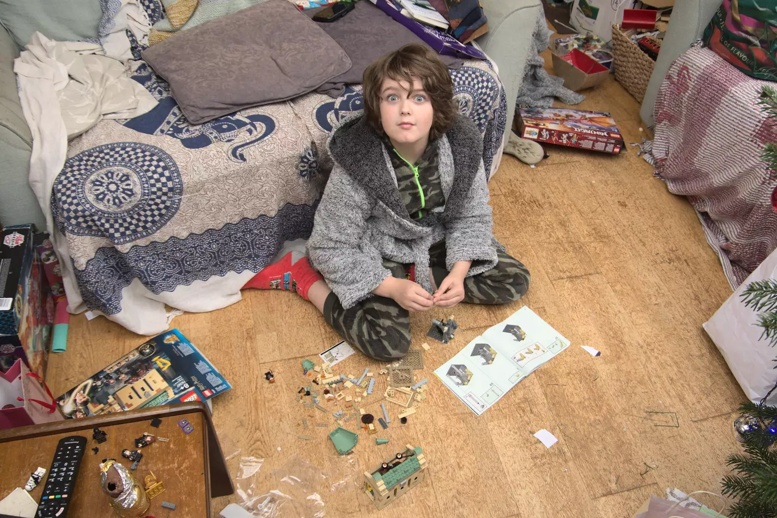 Fred looks up from his Lego building, from Christmas Day at Home, Brome, Suffolk - 25th December 2021