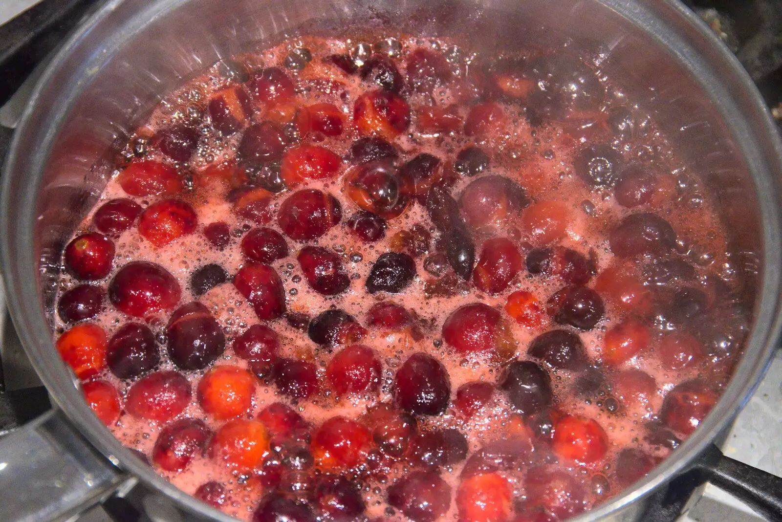 Nosher boils up some cranberries to make sauce, from Christmas Day at Home, Brome, Suffolk - 25th December 2021