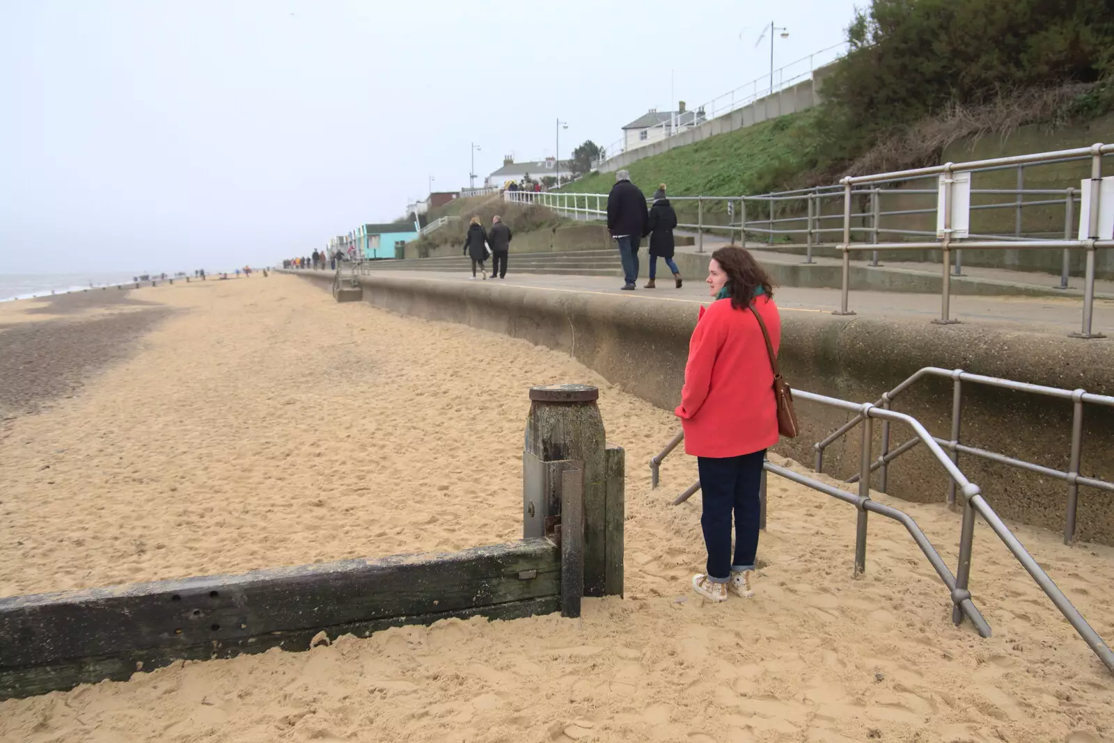 Isobel stands on the beach, from A Few Hours at the Seaside, Southwold, Suffolk - 27th December 2021