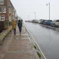 The boys walk along a wet North Parade, A Few Hours at the Seaside, Southwold, Suffolk - 27th December 2021
