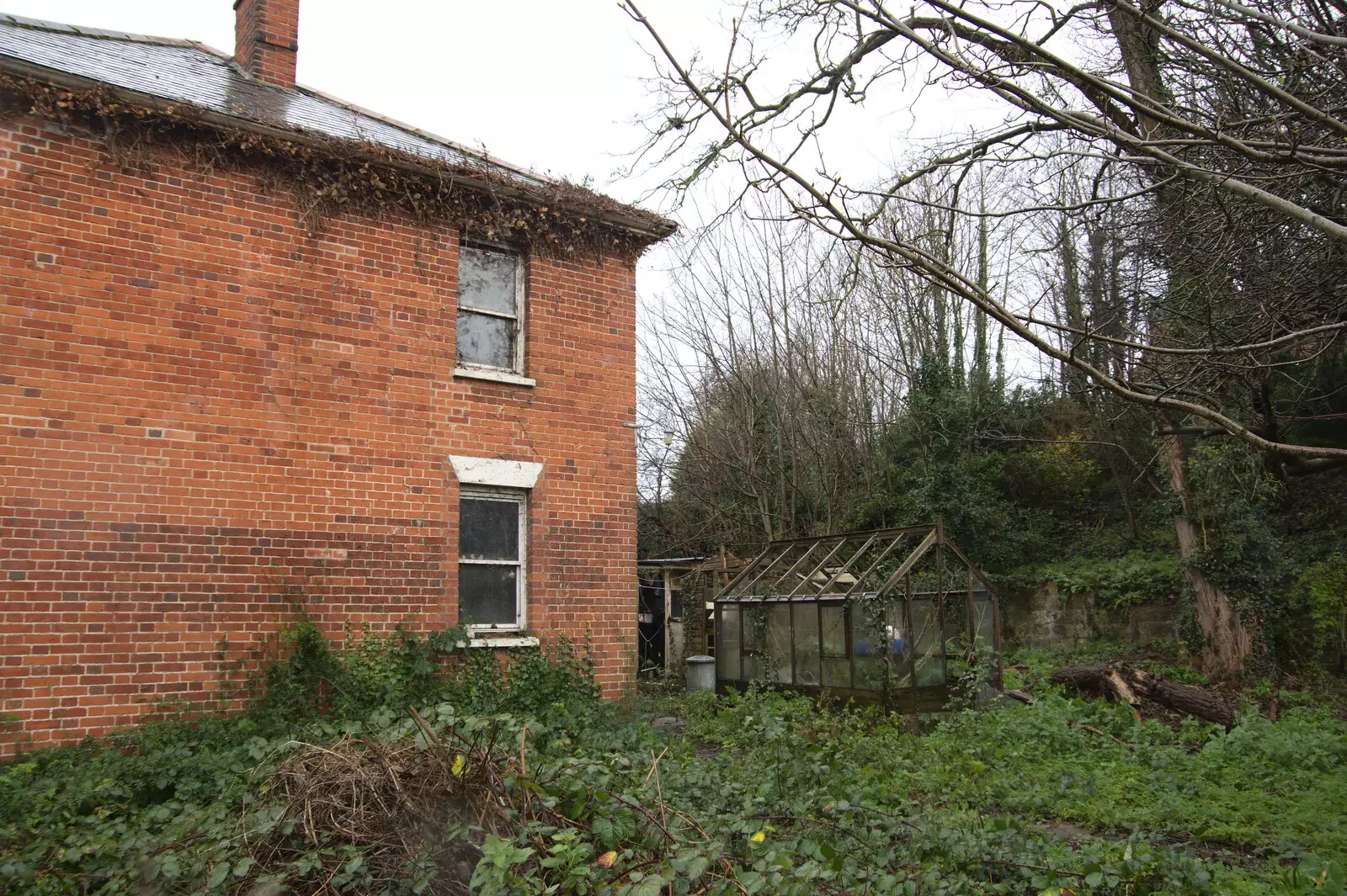 There's a cool derelict greenhouse in a garden, from New Year's Day, Brome, Suffolk - 1st January 2022