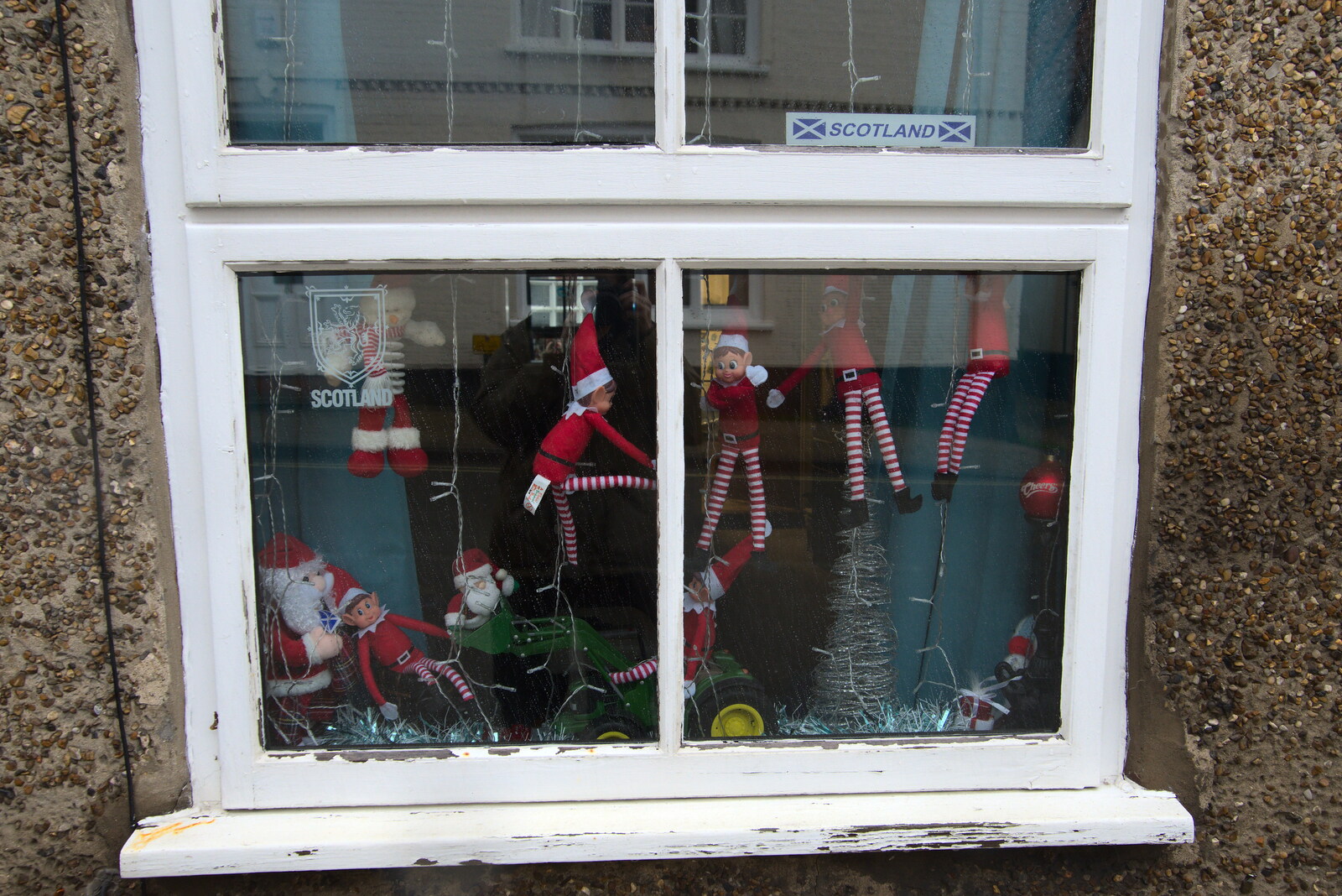 There are a load of Elves on the Shelf in a window from New Year's Day, Brome, Suffolk - 1st January 2022