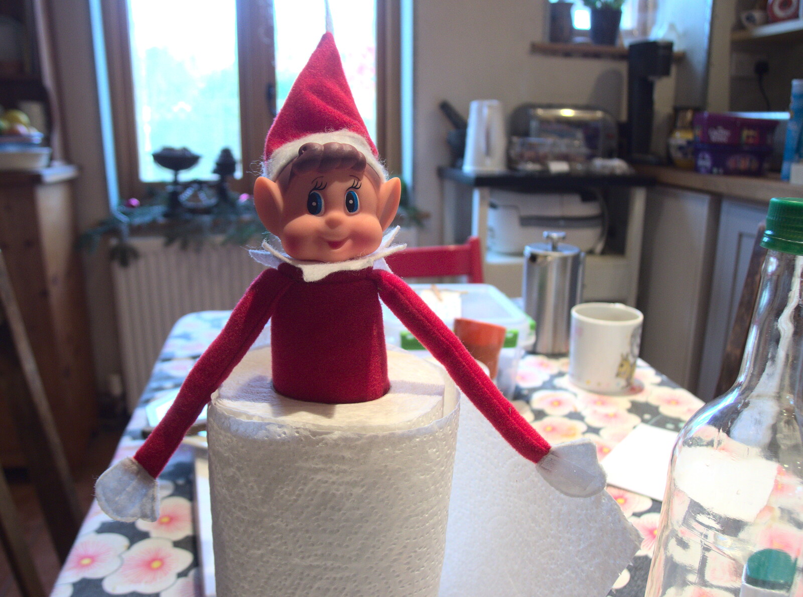 The Elf on the Shelf is stuck in some kitchen roll from Dinner at the Oaksmere and a Ride to Eye, Suffolk - 5th January 2022