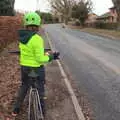 Fred pauses to stick some gloves on on Victoria Hill, Dinner at the Oaksmere and a Ride to Eye, Suffolk - 5th January 2022