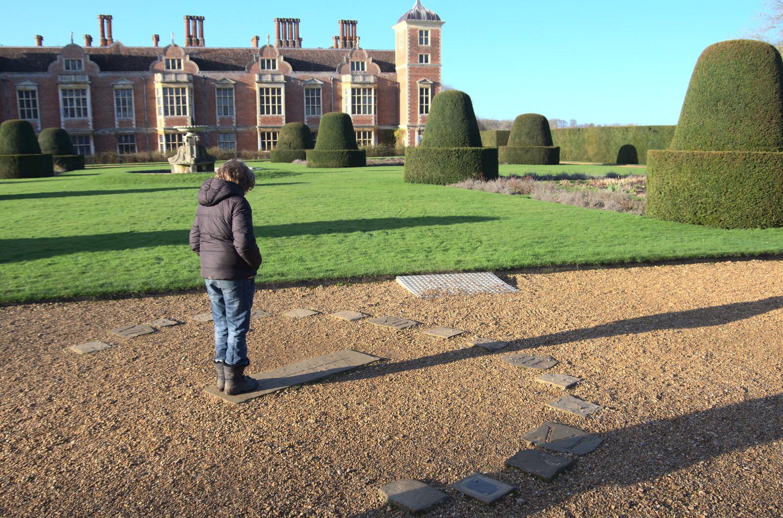Fred becomes the gnomon in a human sundial from A Visit to Blickling Hall, Aylsham, Norfolk - 9th January 2022