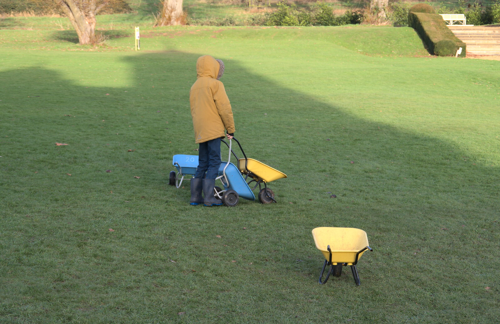 Harry collects small wheelbarrows from A Visit to Blickling Hall, Aylsham, Norfolk - 9th January 2022