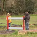 The boys move a barrier so we can get out, A Visit to Blickling Hall, Aylsham, Norfolk - 9th January 2022