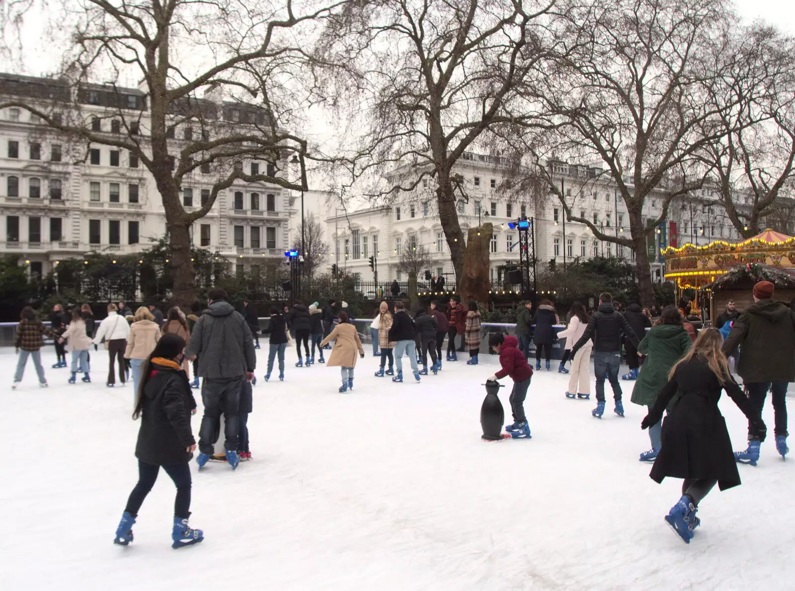 Skaters on the rink outside the museum, from A Trip to the Natural History Museum, Kensington, London - 15th January 2022