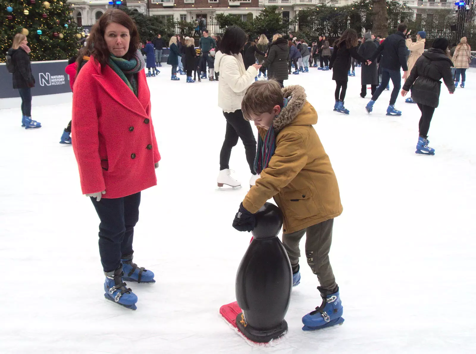 Harry's got a Penguin to help with skating, from A Trip to the Natural History Museum, Kensington, London - 15th January 2022