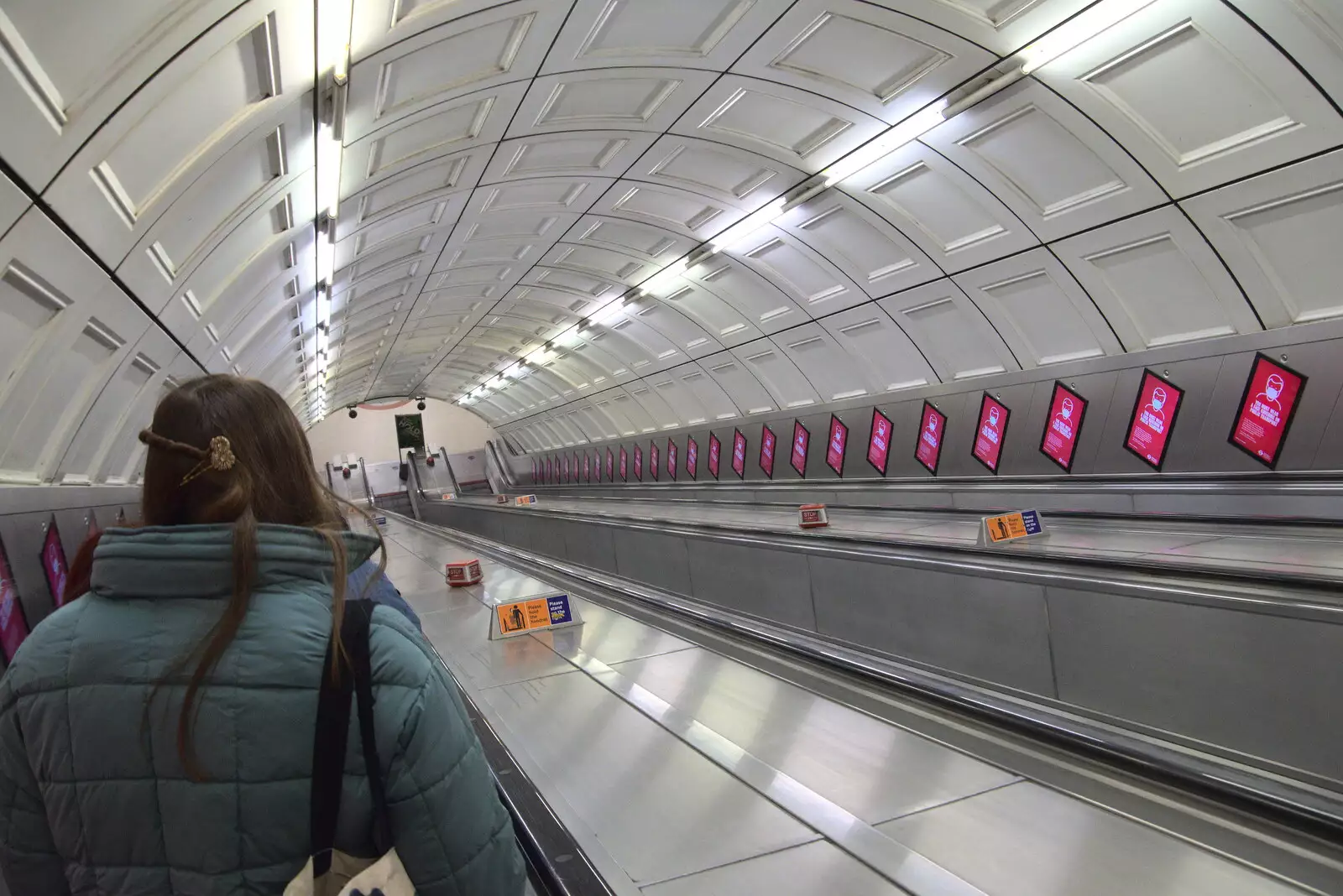 On the escalators down to the Underground, from A Trip to the Natural History Museum, Kensington, London - 15th January 2022