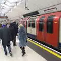 A Central Line tube comes into the station, A Trip to the Natural History Museum, Kensington, London - 15th January 2022