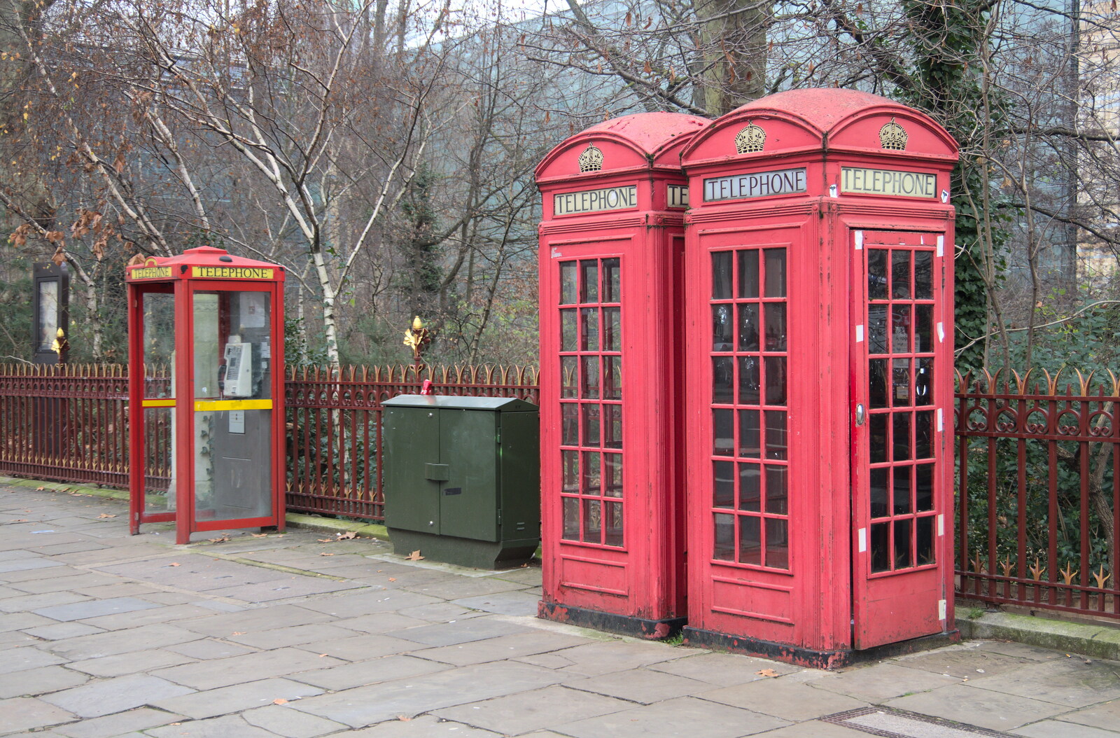 A pair of rarer K2 phone boxes from A Trip to the Natural History Museum, Kensington, London - 15th January 2022