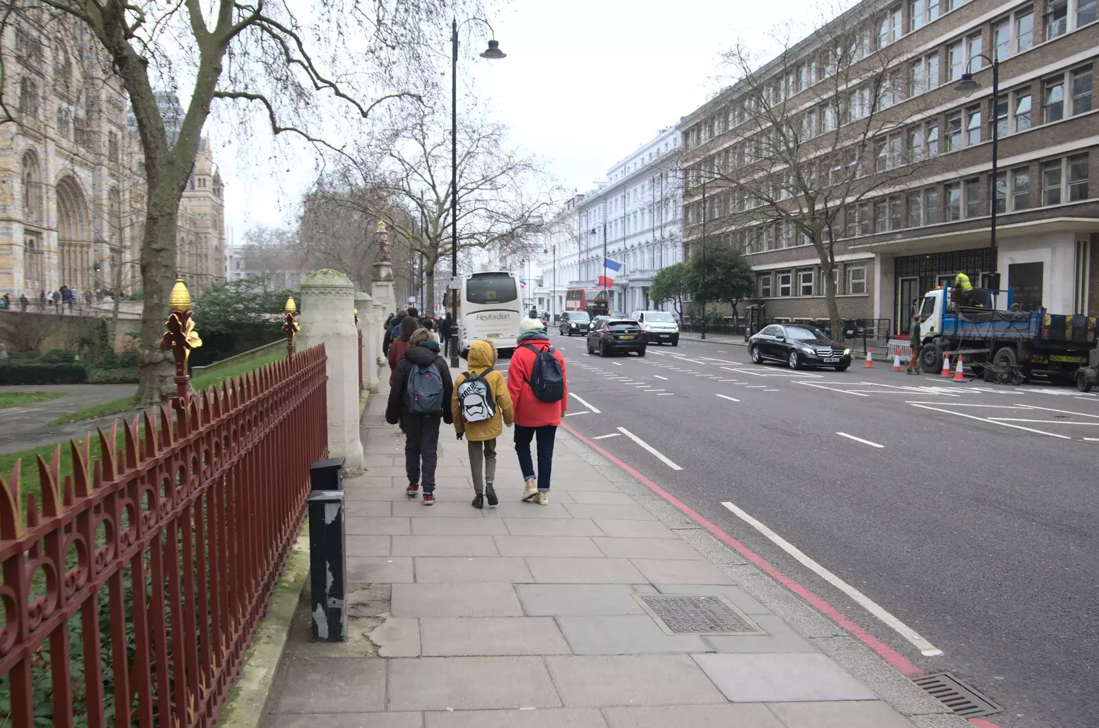 The gang on Exhibition Road, from A Trip to the Natural History Museum, Kensington, London - 15th January 2022