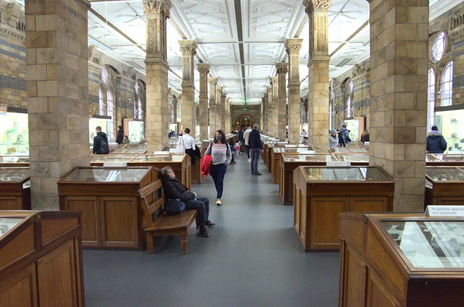 Fred flakes out in the minerals room, from A Trip to the Natural History Museum, Kensington, London - 15th January 2022