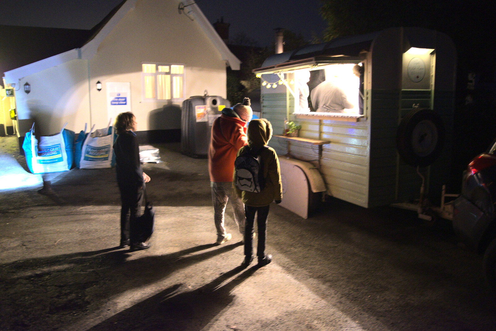 There's a pizza van outside the village hall from Supercharged Electrons and Pizza at the Village Hall, Brome, Suffolk - 23rd January 2022