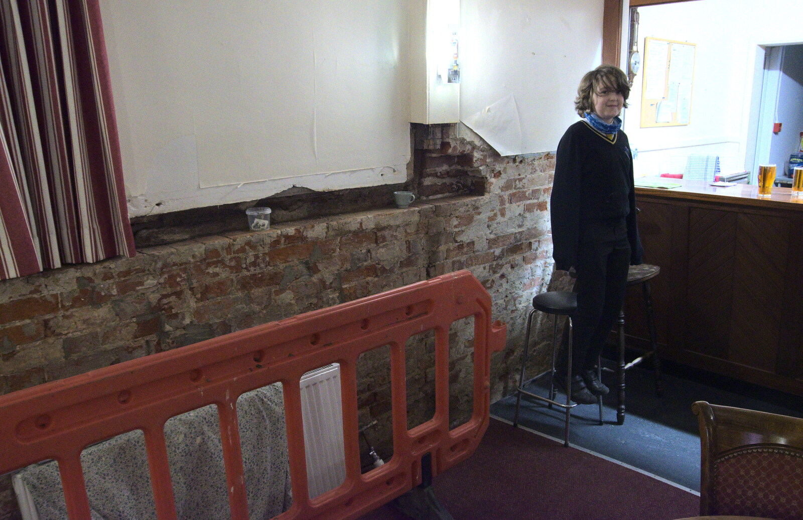 The wall has been strippped to sort the damp out from Supercharged Electrons and Pizza at the Village Hall, Brome, Suffolk - 23rd January 2022