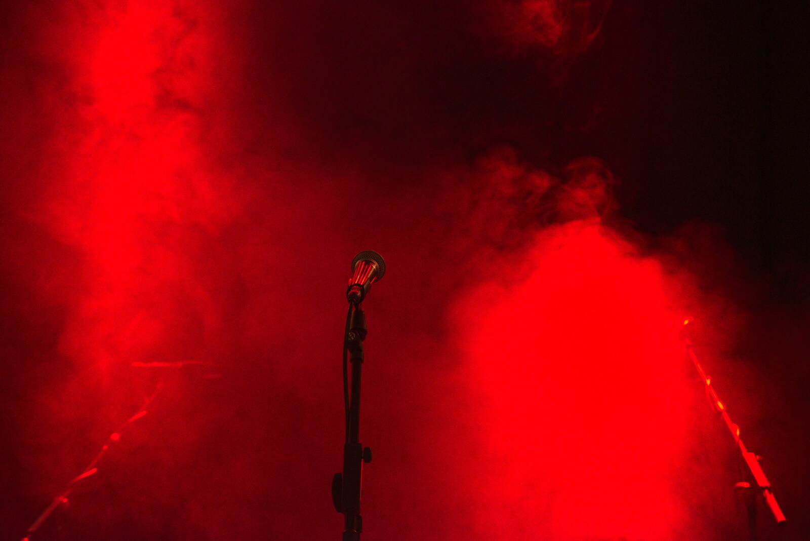 Vanity Fairy and Let's Eat Grandma, Arts Centre, Norwich - 26th January 2022: A microphone waits in clouds of red smoke