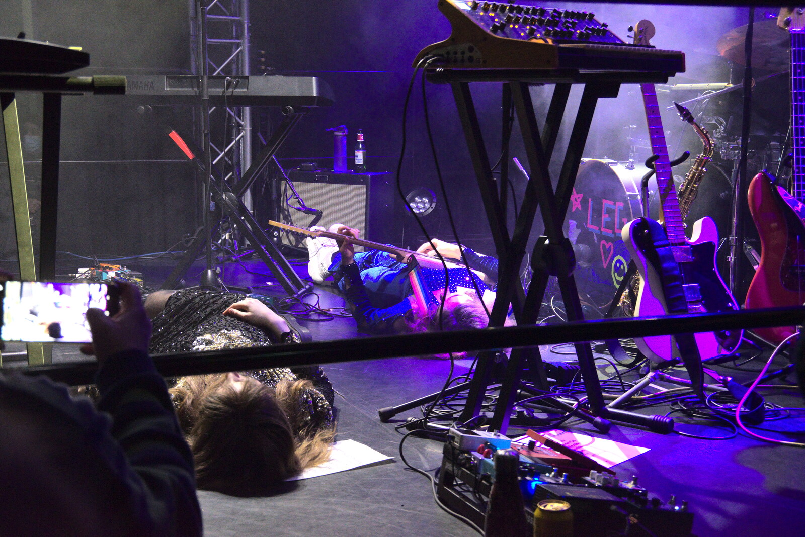 Vanity Fairy and Let's Eat Grandma, Arts Centre, Norwich - 26th January 2022: Lying down on stage to perform Donnie Darko