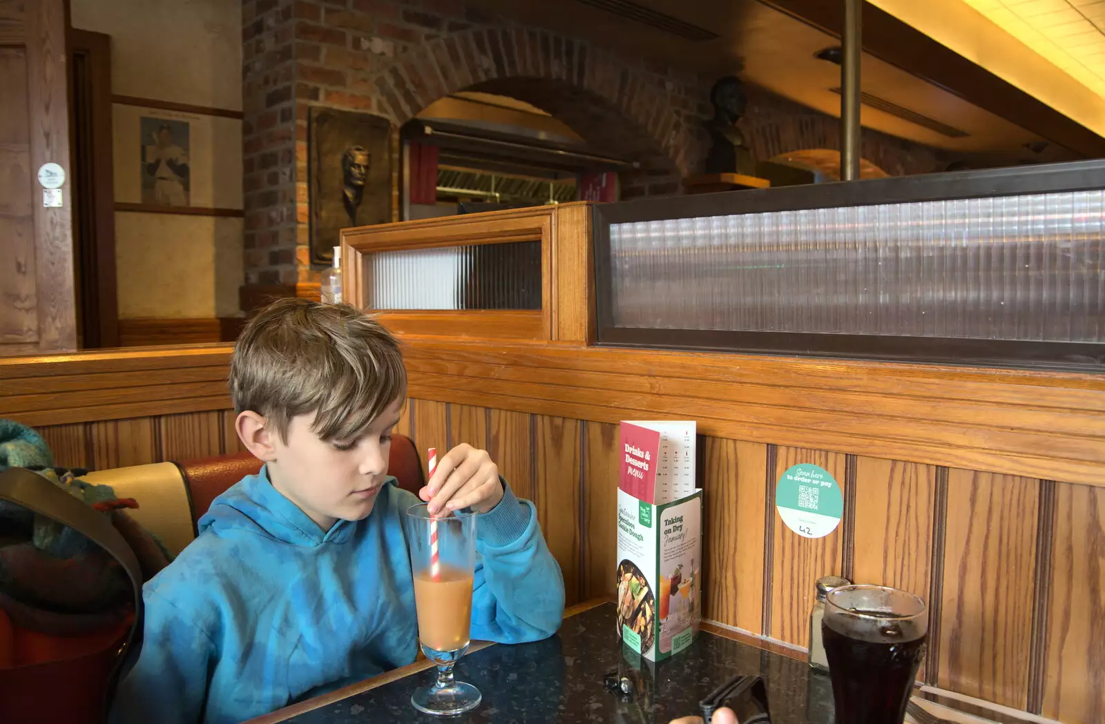 Harry has a fruit punch in Frankie and Benny's, from A Trip to the Odeon Cinema, Riverside, Norwich - 29th January 2022