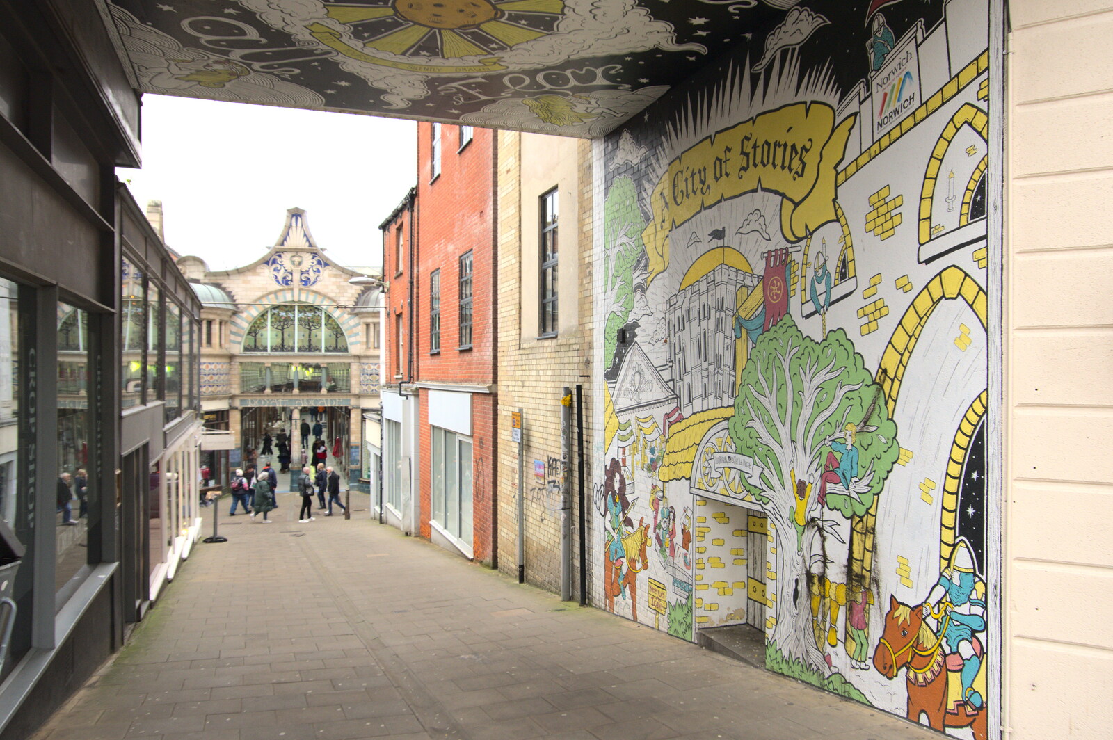 The City of Stories wall art off Castle Meadow from The Lost Pubs of Norwich, Norfolk - 13th February 2022