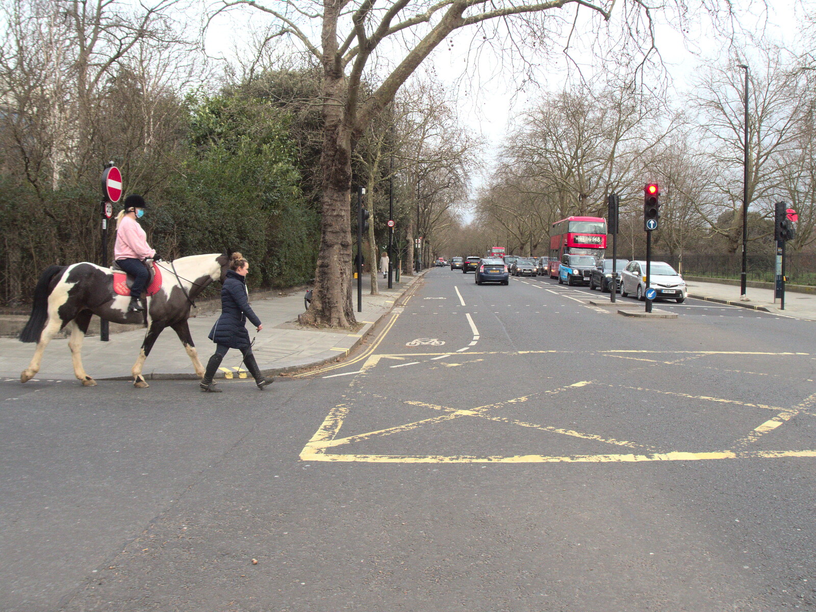 A horse crosses Bayswater Road from The Last Trip to the SwiftKey Office, Paddington, London - 23rd February 2022