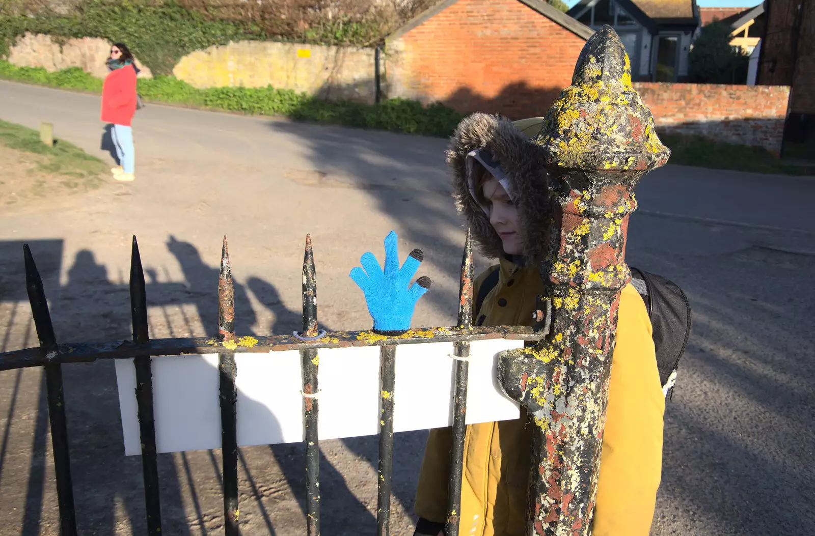 There's a glove stuck on an iron railing, from A Trip to Orford Castle, Orford, Suffolk - 26th February 2022