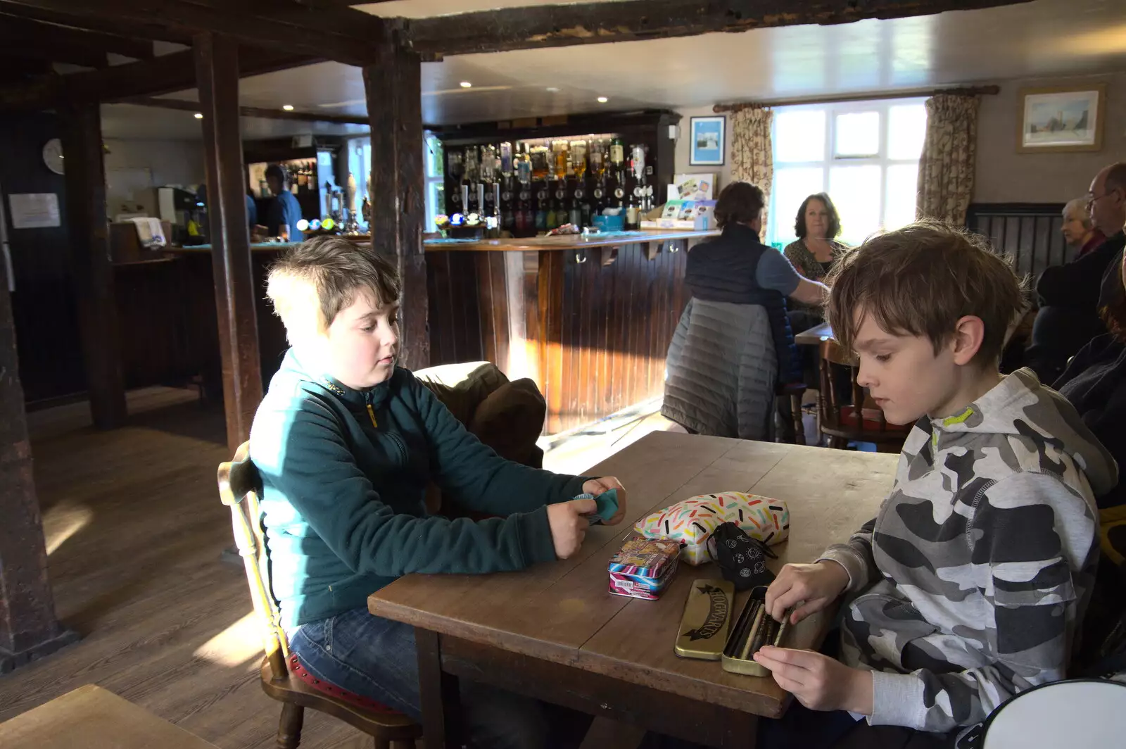 Fred does some origami, Harry does drawing, from A Trip to Orford Castle, Orford, Suffolk - 26th February 2022