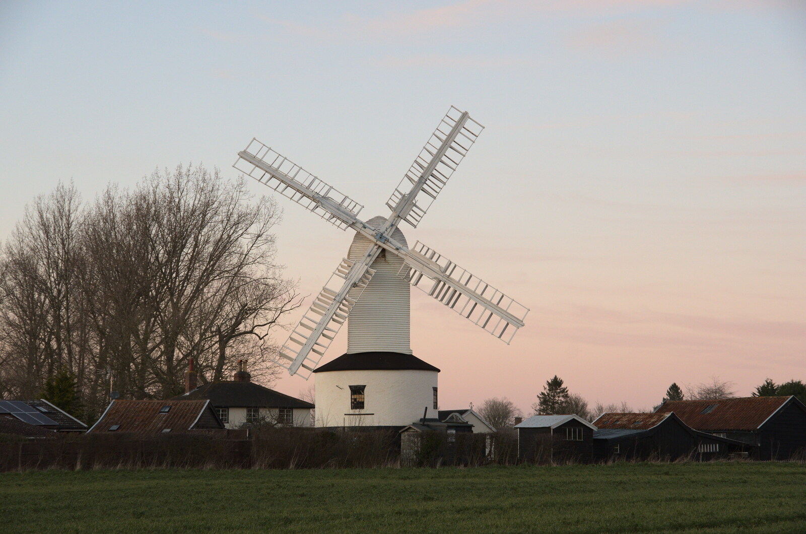 Saxtead Green Post Mill in the dusk from A Trip to Orford Castle, Orford, Suffolk - 26th February 2022