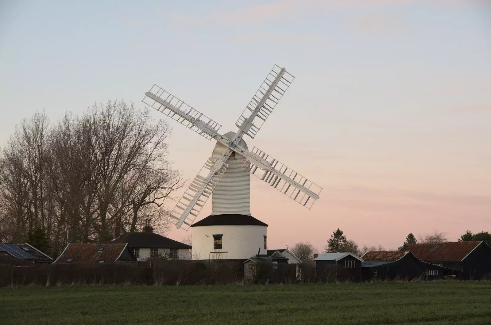 Saxtead Green Post Mill in the dusk, from A Trip to Orford Castle, Orford, Suffolk - 26th February 2022