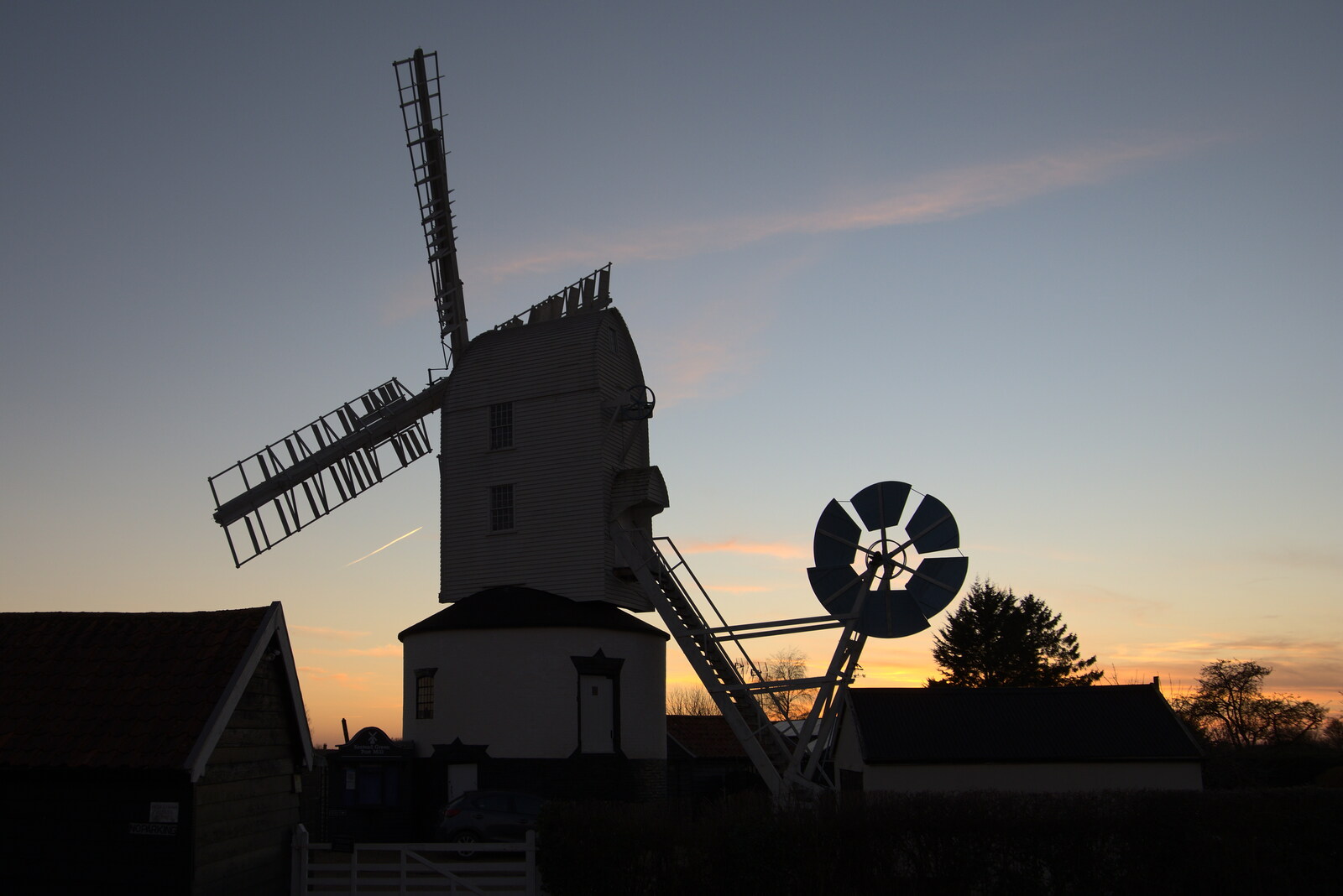 The sunset behind Saxtead Mill from A Trip to Orford Castle, Orford, Suffolk - 26th February 2022