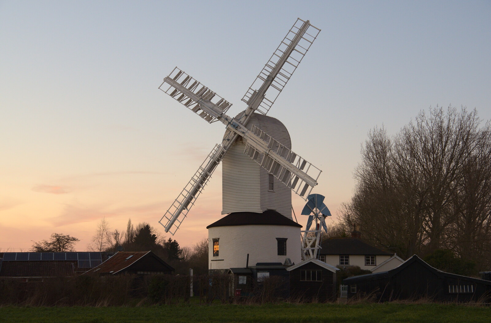 Another view of the post mill in the dusk from A Trip to Orford Castle, Orford, Suffolk - 26th February 2022