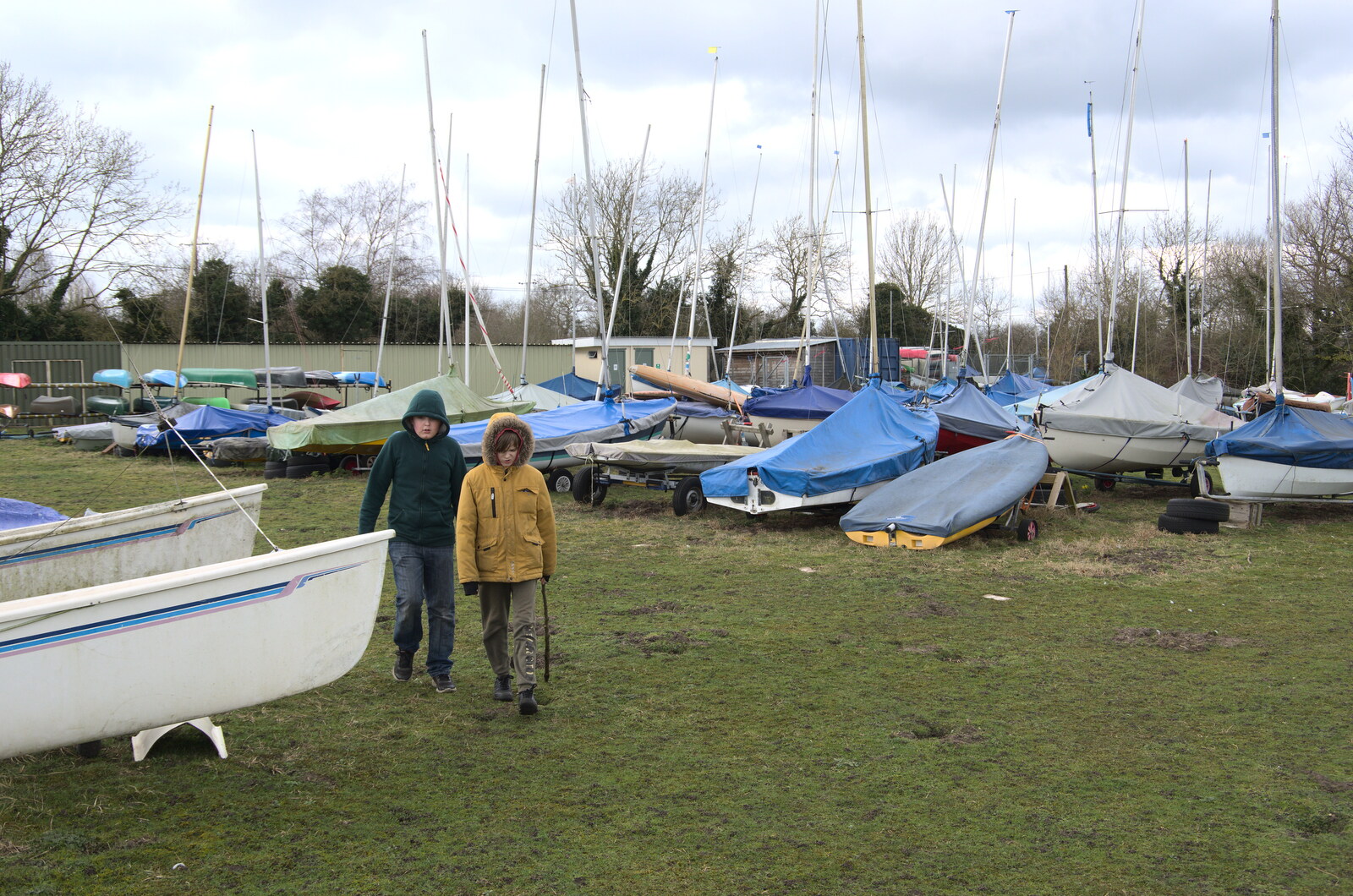 Fred and Harry roam around the boats from Weybread Pits and a Sunday Walk, Brome, Suffolk - 6th March 2022