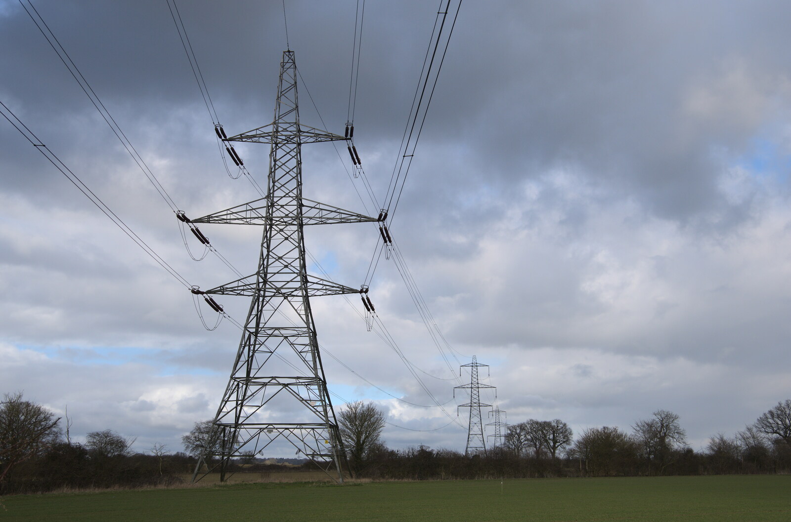 Pylons stride across the land from Weybread Pits and a Sunday Walk, Brome, Suffolk - 6th March 2022