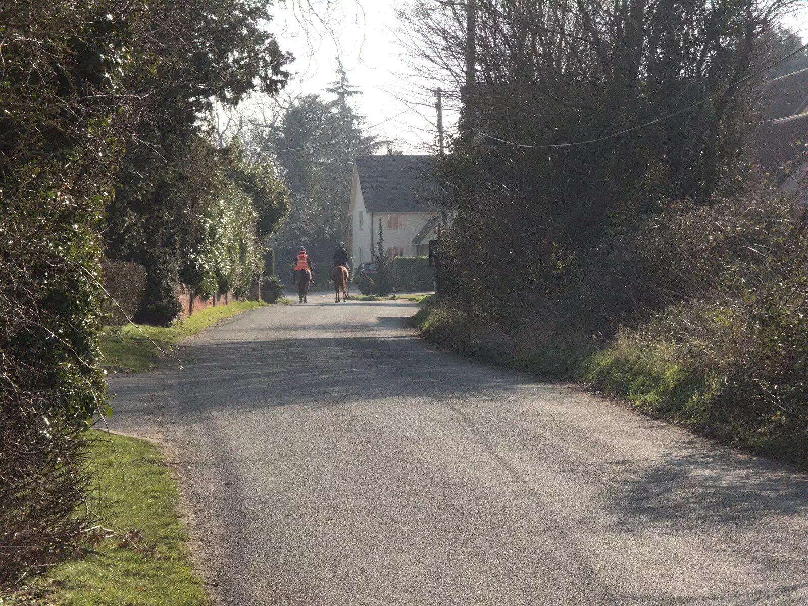 Horses trot through Mill Street in Gislingham, from Genesis at the O2, North Greenwich, London - 24th March 2022