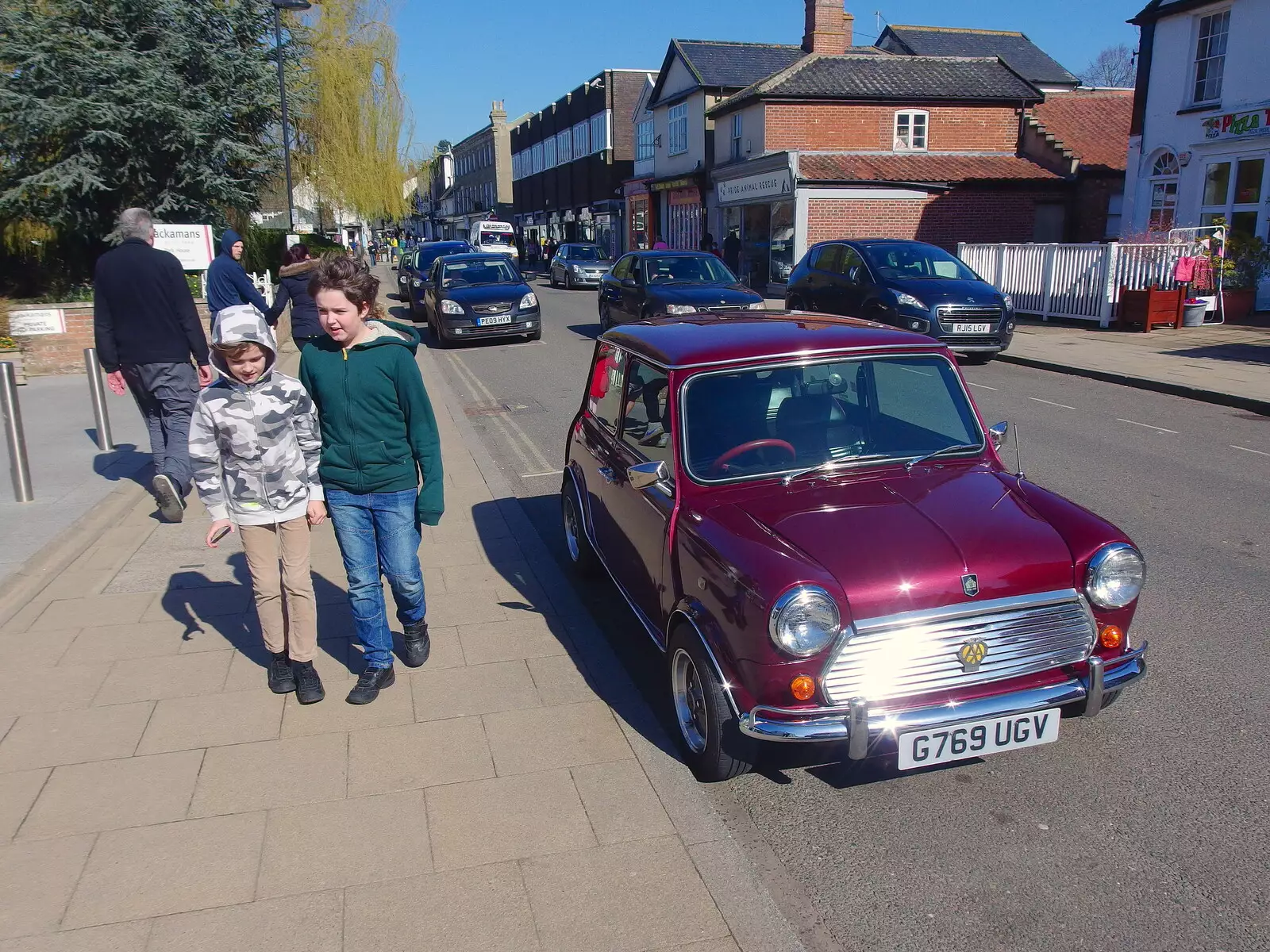 The boys and a nice Mini in Diss, from Genesis at the O2, North Greenwich, London - 24th March 2022