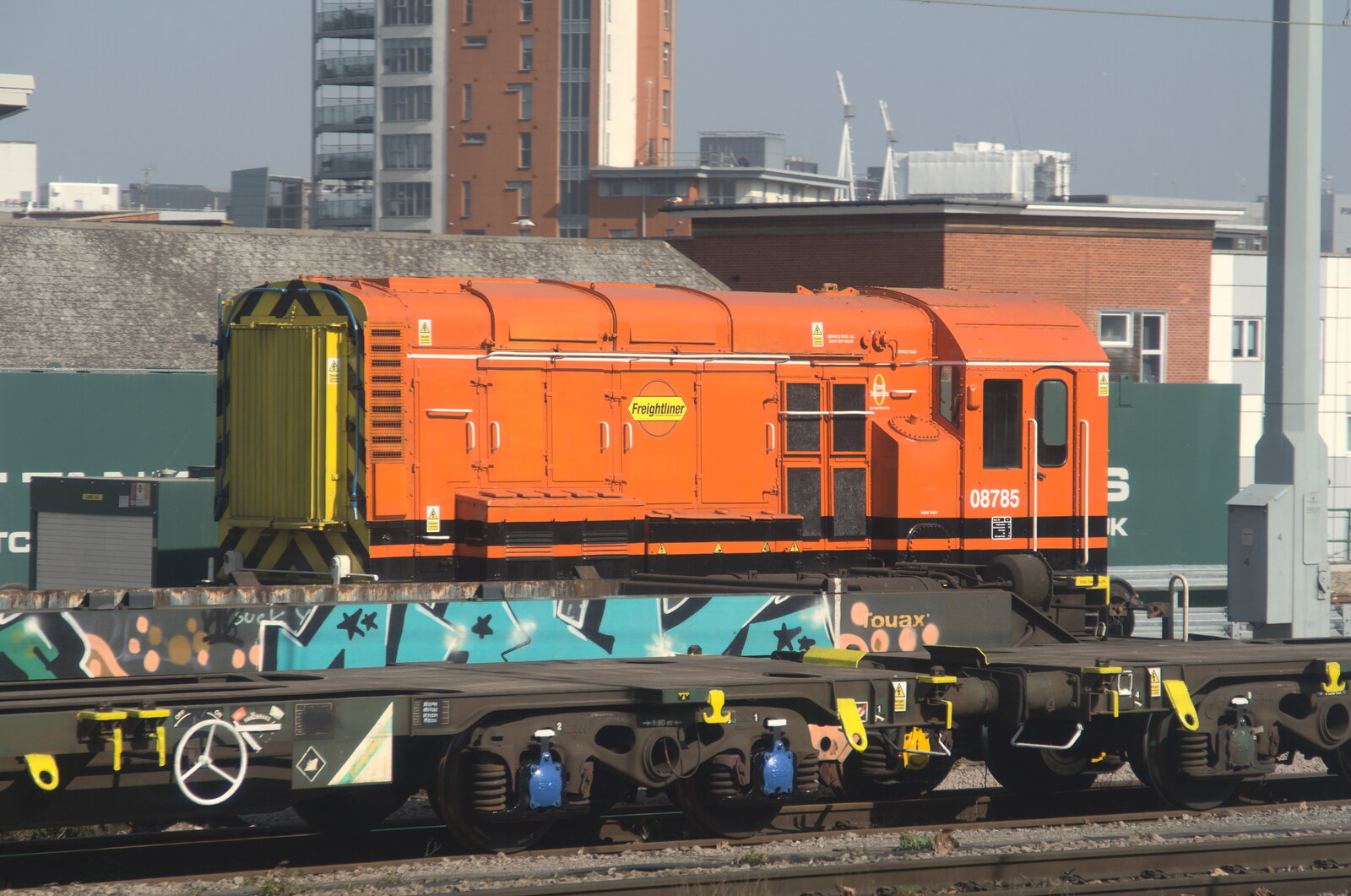 Freightliner Class 08 shunter 08785 at Ipswich from Genesis at the O2, North Greenwich, London - 24th March 2022