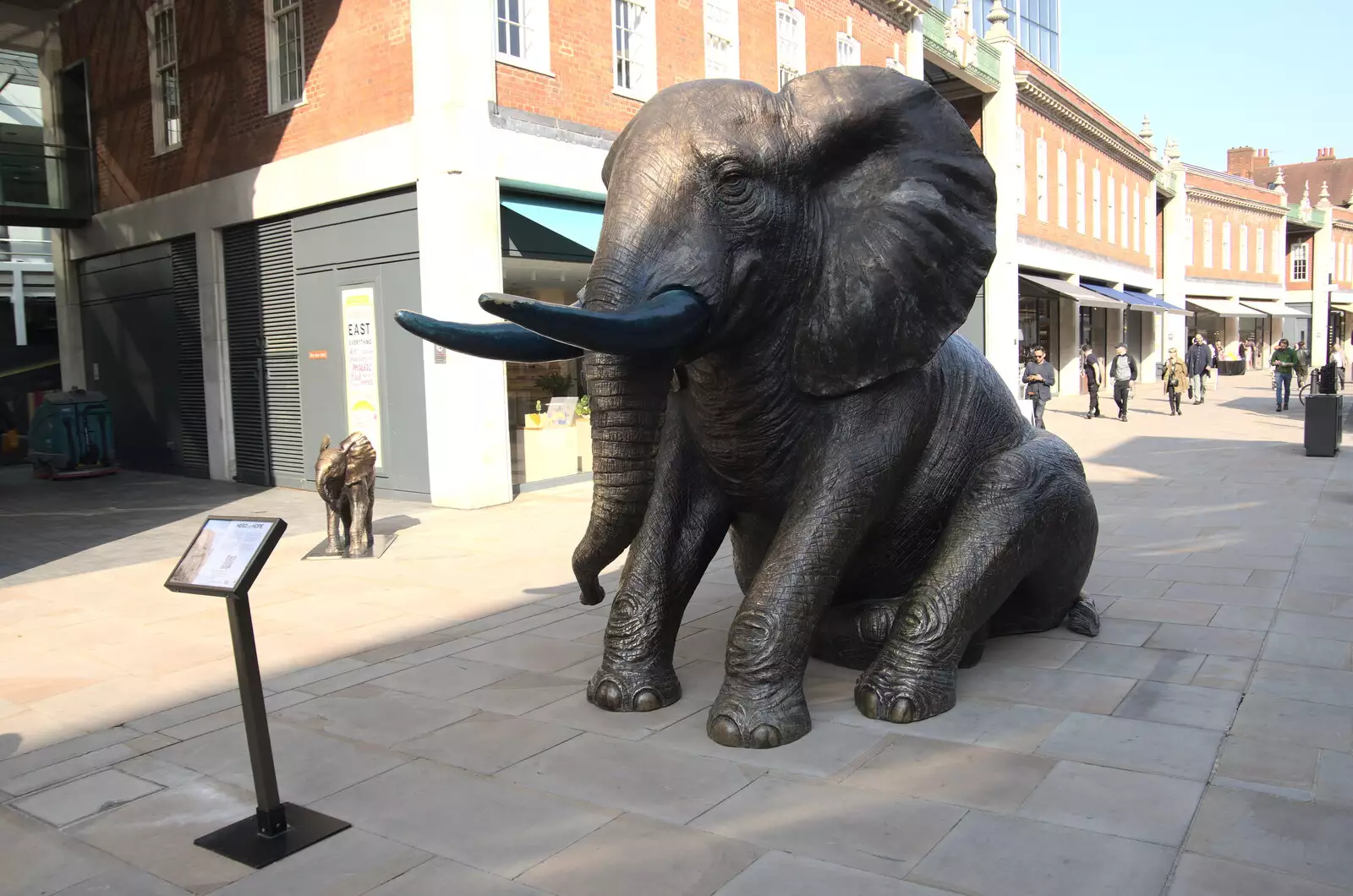 There's a newish elephant statue outside Spitalfields, from Genesis at the O2, North Greenwich, London - 24th March 2022