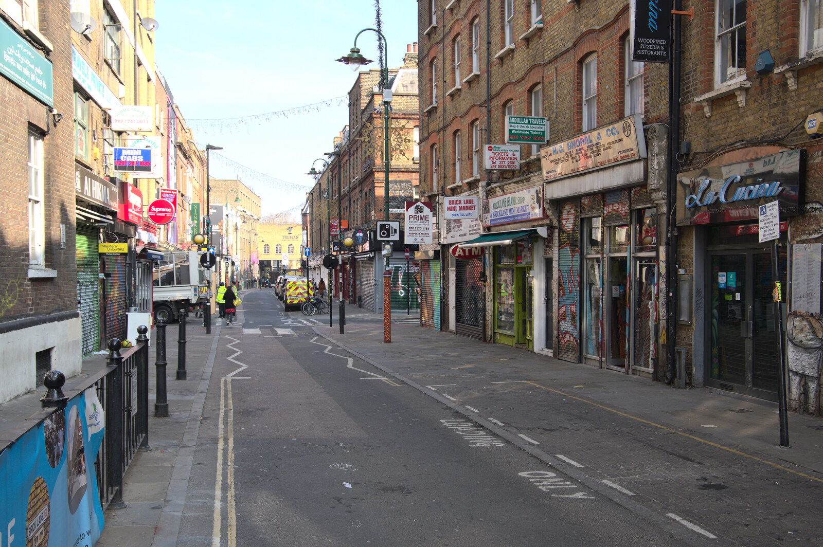 A Walk Around the South Bank, London - 25th March 2022: Brick Lane is quiet on a Friday morning