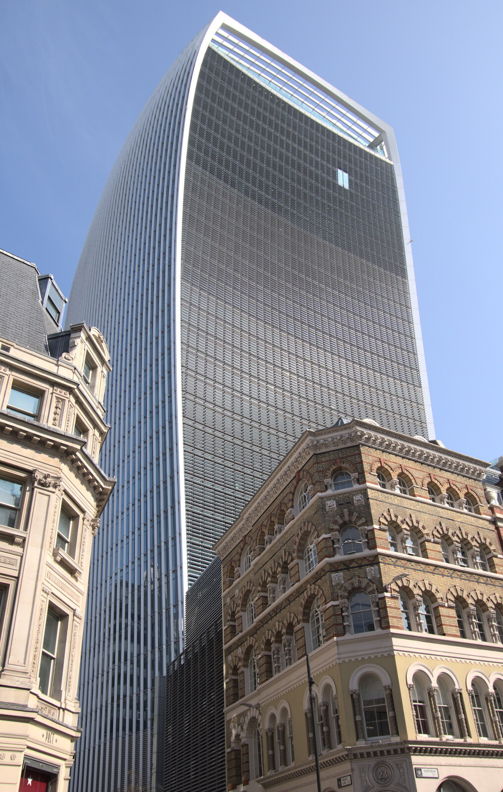 A Walk Around the South Bank, London - 25th March 2022: The infamous Walkie Talkie looms out of East Cheap