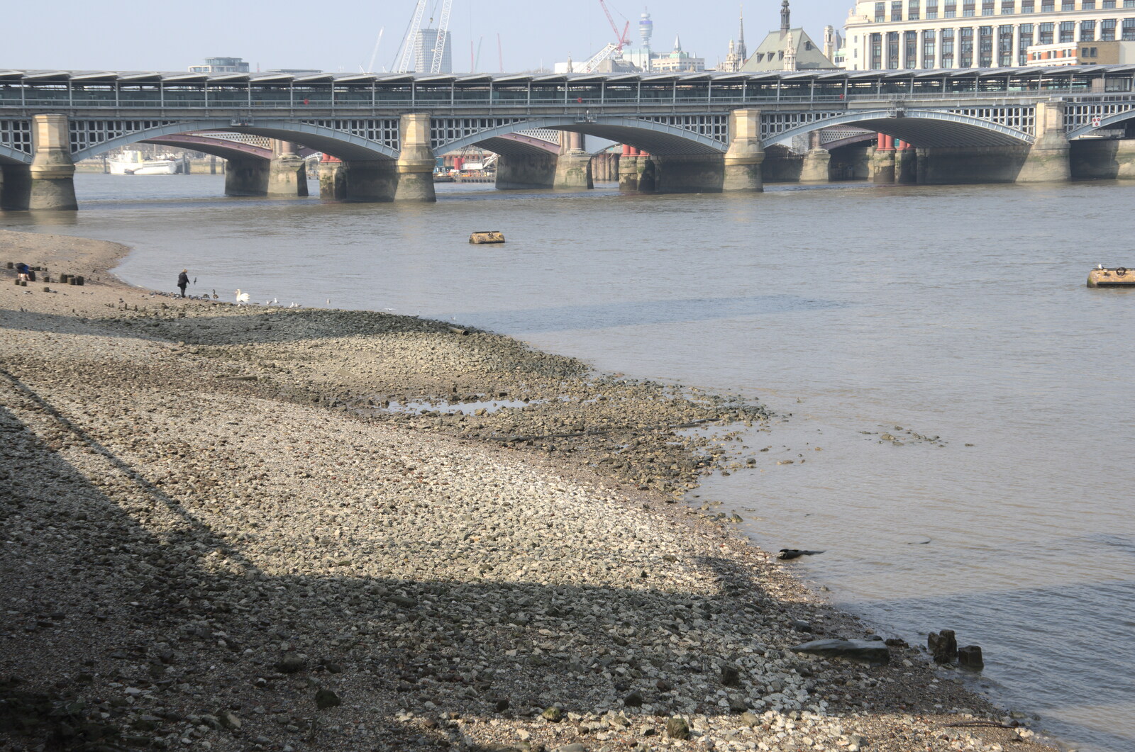 A Walk Around the South Bank, London - 25th March 2022: Blackfriars's Bridge, and low tide on the Thames